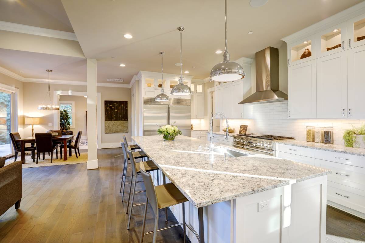 A kitchen staged for an open house.