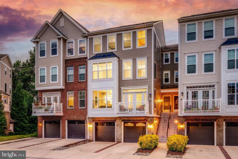 Row of townhomes with garages at sunset, 42175 Canary Grass Square, Aldie, VA