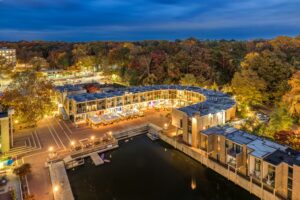 Aerial view of the Crescent Apartments site at Lake Anne, Reston