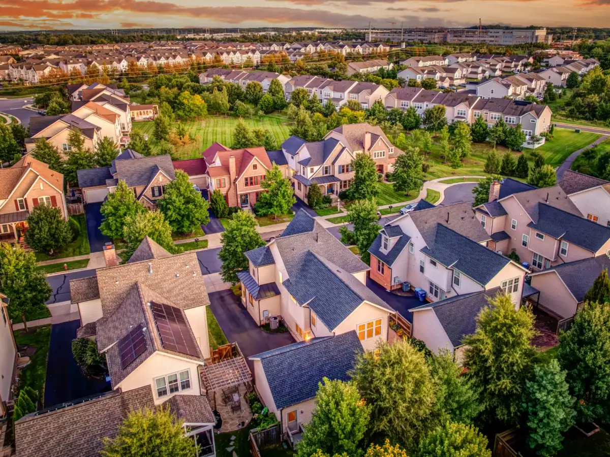 Single-family homes in Brambleton, Virginia, seen from above