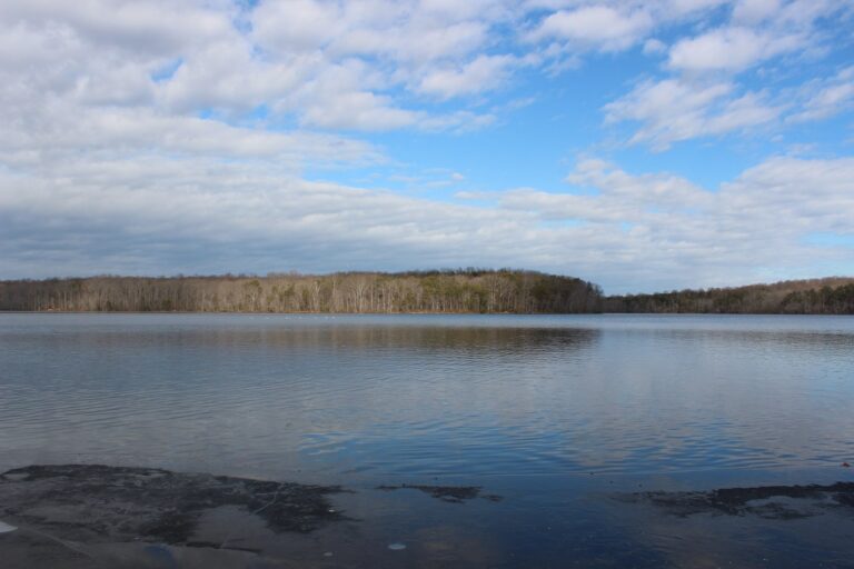 Burke Lake under a partly cloudy sky in winter, Burke Lake Park, Fairfax County