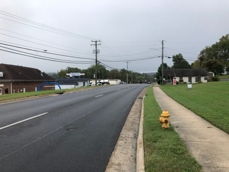 Looking south along U.S. Route 1 (Main Street) at Possum Point Road in the Town of Dumfries, Virginia