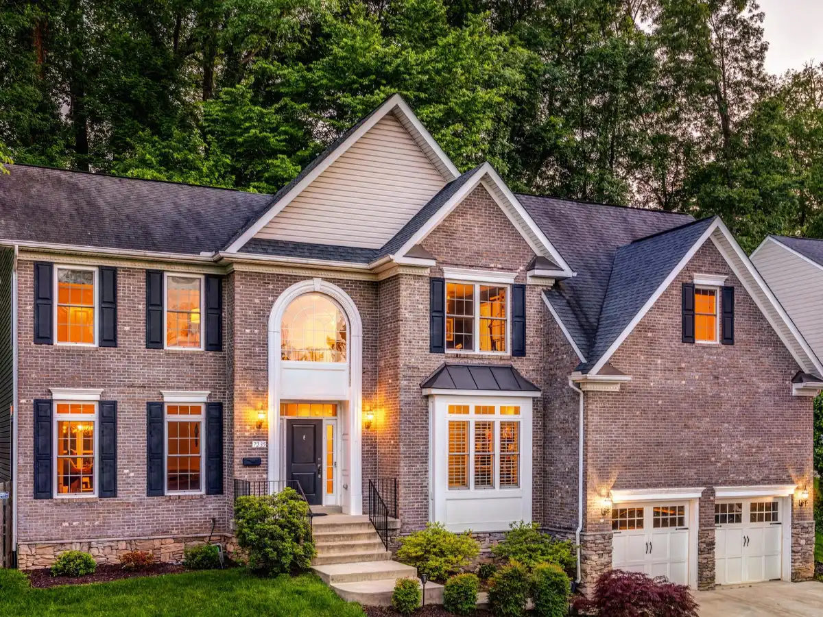 Stone-front colonial home with a two-car garage in Fairfax County, Virginia