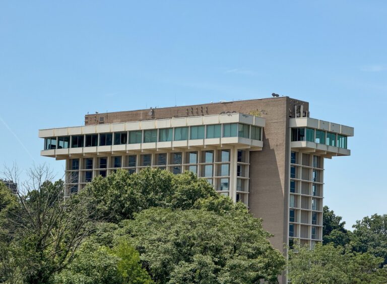 Former Key Bridge Marriott building in Rosslyn, photographed in June 2024 before demolition
