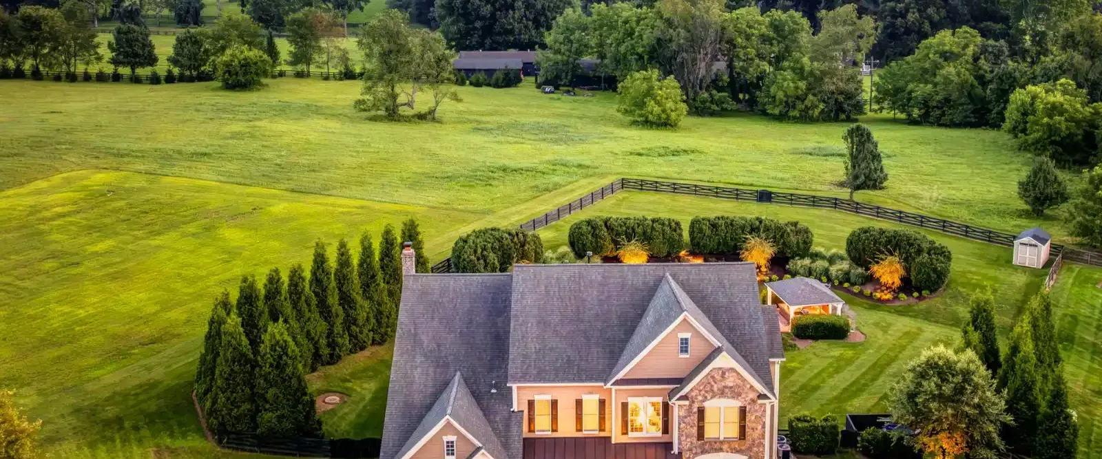 Aerial view of a home on acreage near Leesburg, Virginia