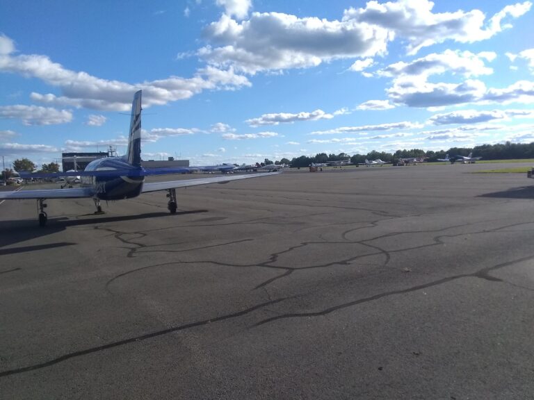 Small planes parked on the ramp at Leesburg Executive Airport in Leesburg, Virginia