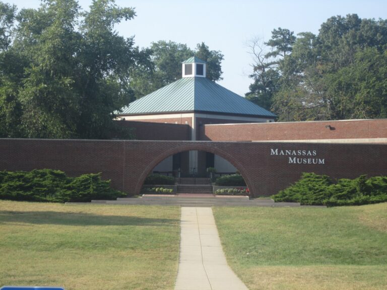 The brick entrance of the Manassas Museum, run by the City of Manassas, on Prince William Street
