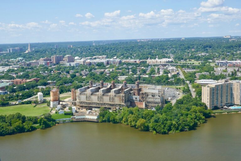 Aerial view of the former Potomac River Generating Station site in Old Town North, Alexandria, in August 2024