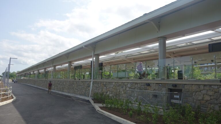 Potomac Yard Metro station seen from the Potomac Greens entrance in Alexandria on opening day, May 19, 2023