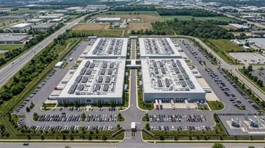 Aerial view of data centers near residential development in Vienna, Virginia