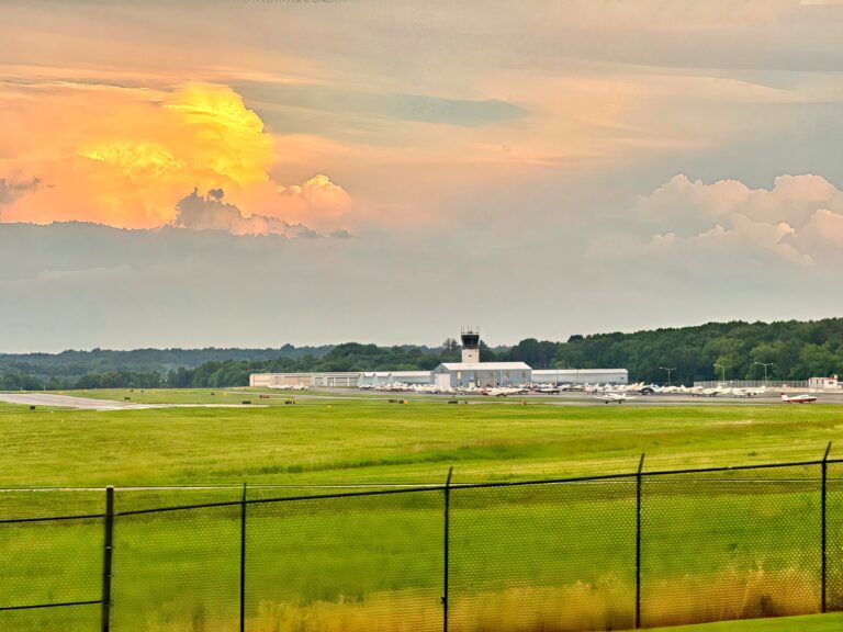 The airfield and control tower at Washington Manassas Airport (HEF), formerly Manassas Regional Airport